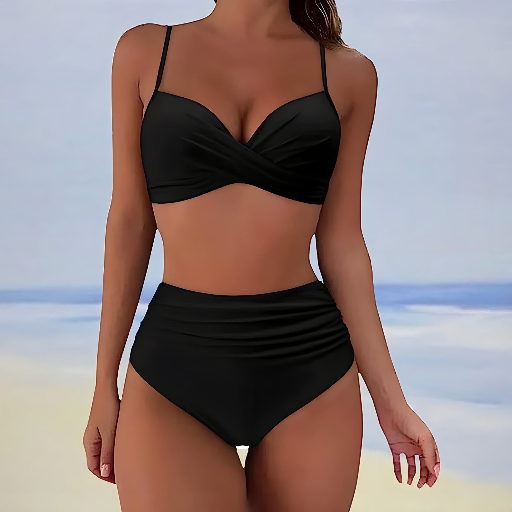 High-Waist Bikini Damen | Figurformend | Bequem | Trendy | Bademode Sommer-Schwarz-S-Luzern Mode