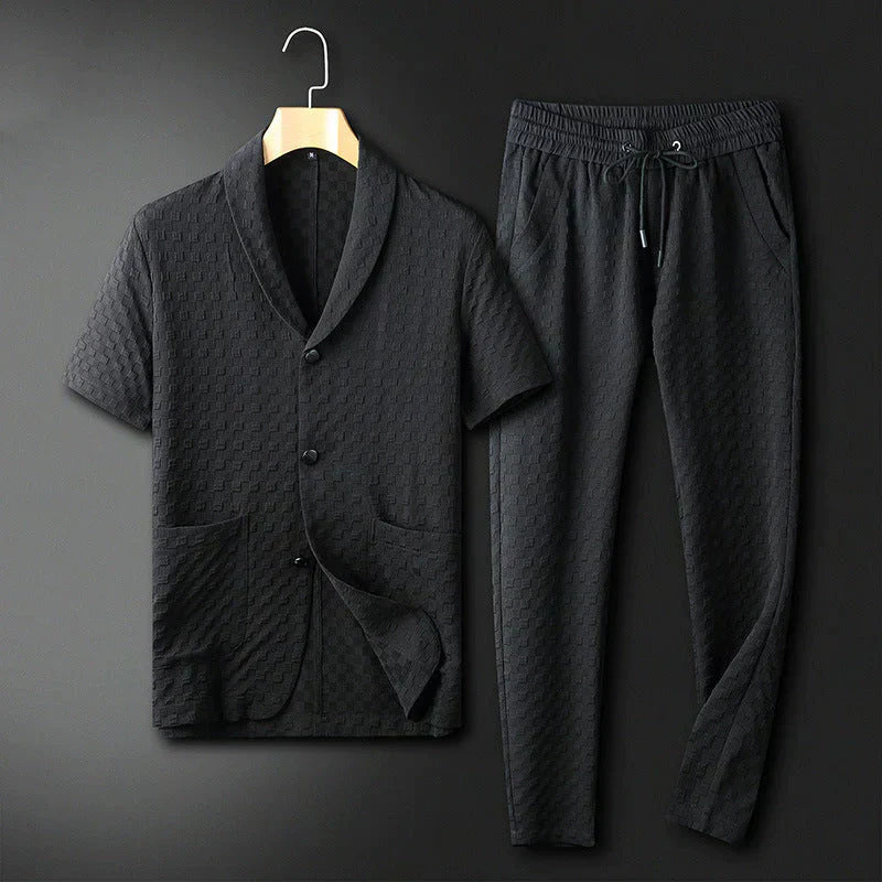 Sommer Set Herren | Business Look | Atmungsaktiv & bequem | Büro & Alltag-Schwarz-S-Luzern Mode