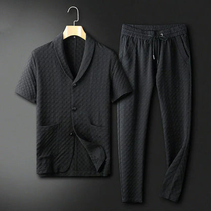 Sommer Set Herren | Business Look | Atmungsaktiv & bequem | Büro & Alltag-Schwarz-S-Luzern Mode