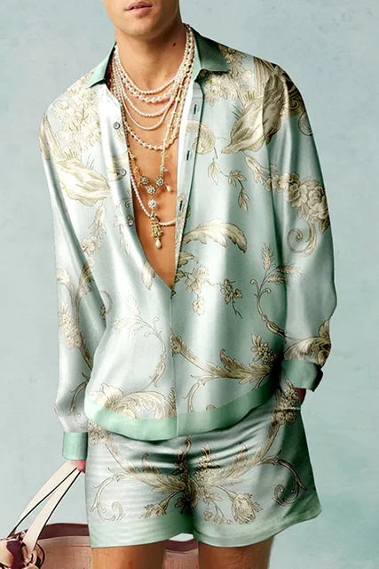 Hawaii Set Herren zweiteilig | Kurzarmhemd | Shorts | tropischer Print | luftig-Luzern Mode