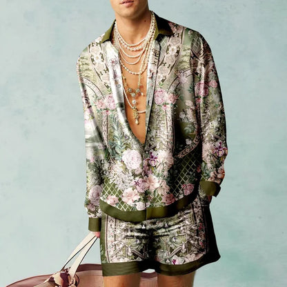 Hawaii Set Herren zweiteilig | Kurzarmhemd | Shorts | tropischer Print | luftig-Luzern Mode