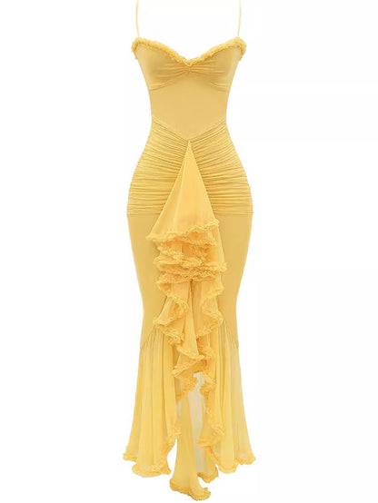 Maxi Sommerkleid Damen | Rüschen | Bequem | Figurfreundlich | Sommerfarben-Luzern Mode