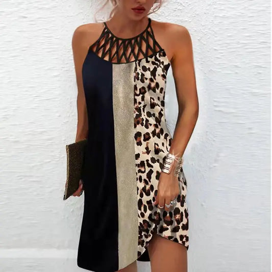 Sommerkleid Damen luftig | Ethno Tunika | Spaghettiträger | Casual Stil-Leopardenmuster-S-Luzern Mode
