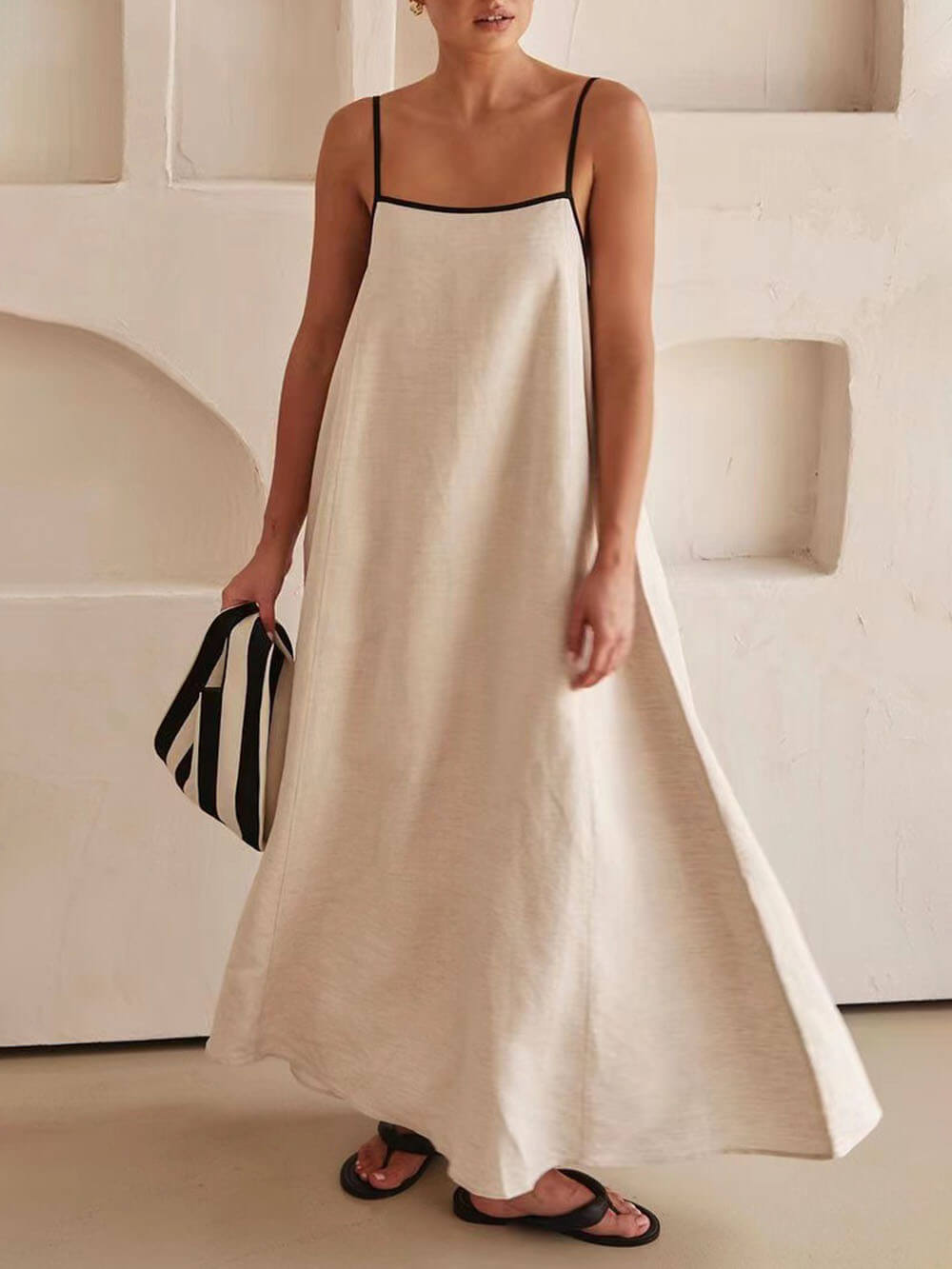 A-Linien Trägerkleid | Kontrastfarbiges Design | Pflegeleicht | Figurbetont | Festtauglich-Luzern Mode