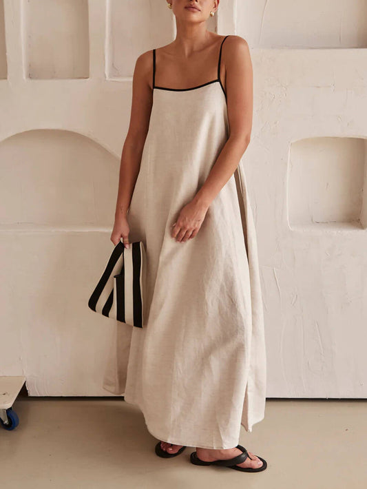 A-Linien Trägerkleid | Kontrastfarbiges Design | Pflegeleicht | Figurbetont | Festtauglich-S-Luzern Mode