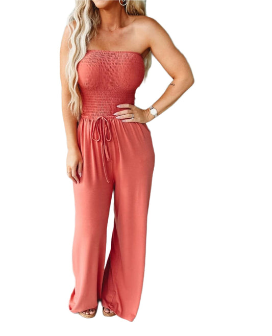 Trägerloser Sommer-Overall mit weitem Bein – Camila