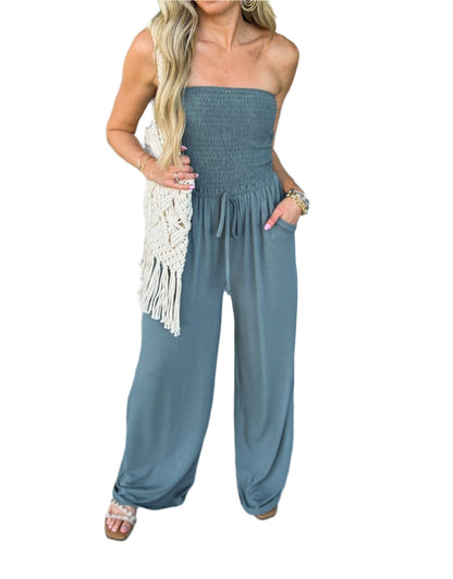 Trägerloser Sommer-Overall mit weitem Bein – Camila