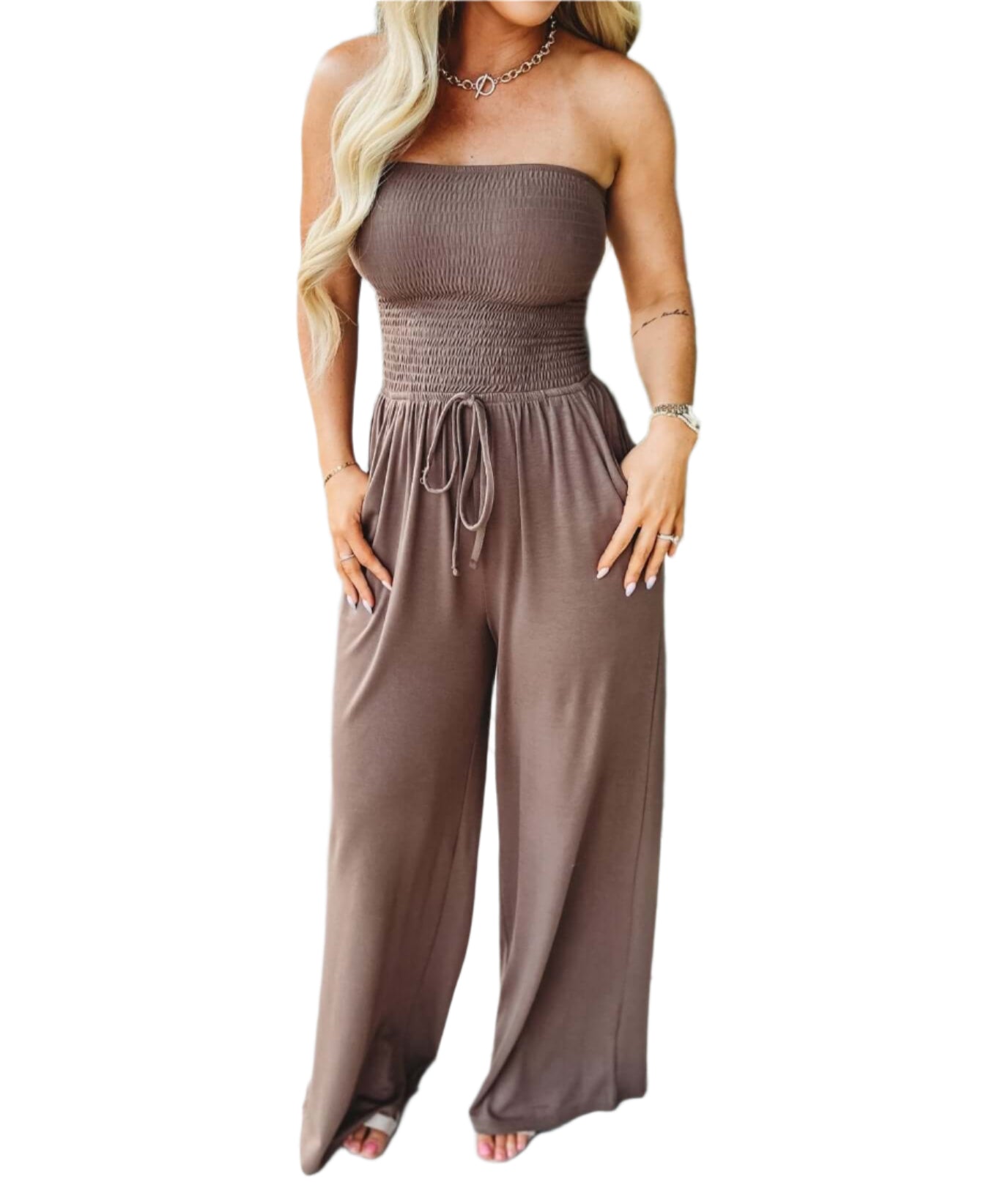 Trägerloser Sommer-Overall mit weitem Bein – Camila