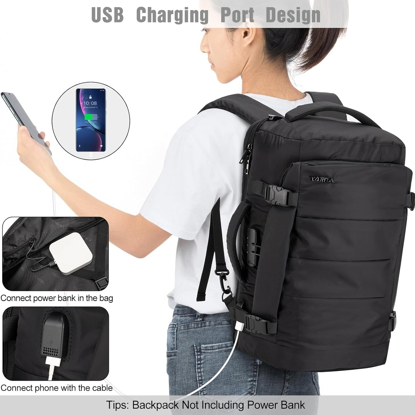 40L Wasserdichter Reise-Laptop-Rucksack mit USB-Anschluss & Diebstahlschutz – AeroPack