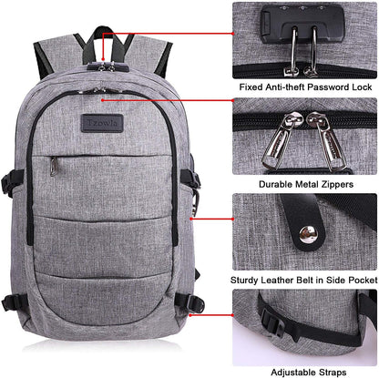 Extra großer Anti-Diebstahl Laptop- und Reiserucksack mit USB-Anschluss – 30–50L