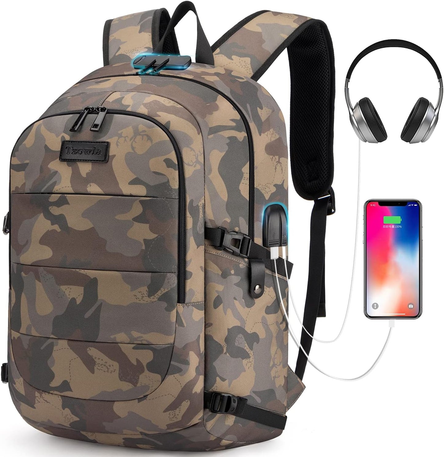 Extra großer Anti-Diebstahl Laptop- und Reiserucksack mit USB-Anschluss – 30–50L
