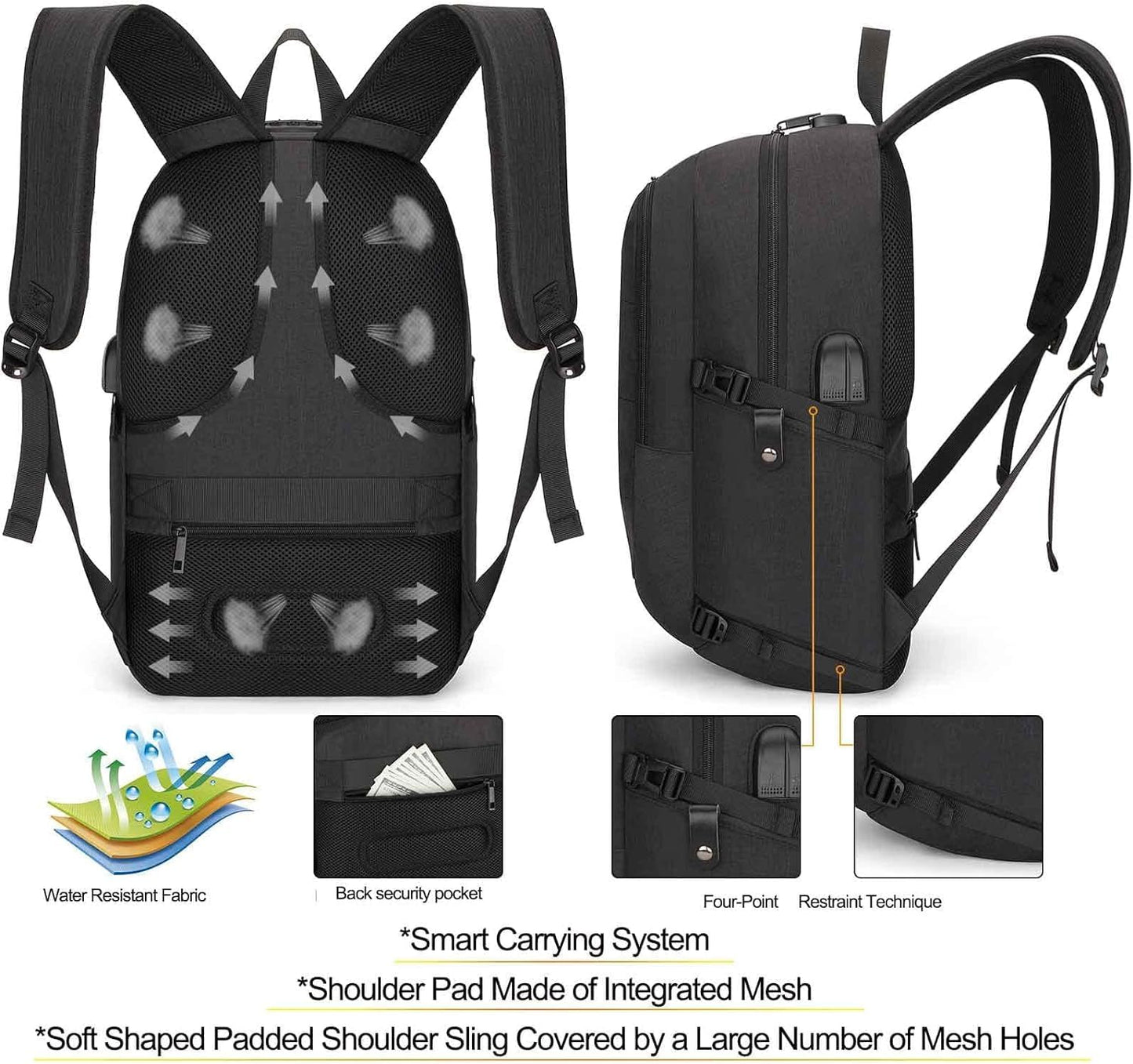 Extra großer Anti-Diebstahl Laptop- und Reiserucksack mit USB-Anschluss – 30–50L