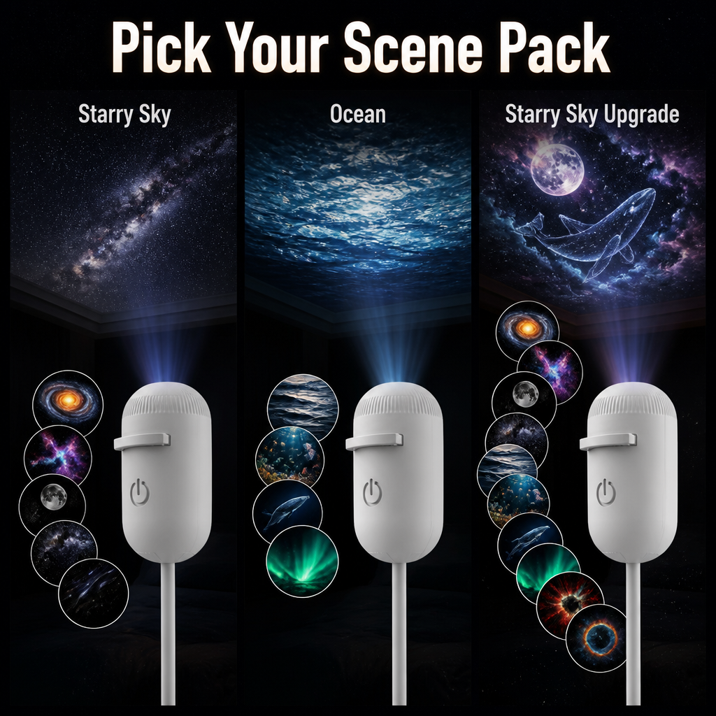 2-in-1 Star Projector & Warm Night Light with Interchangeable Films, USB Powered 8