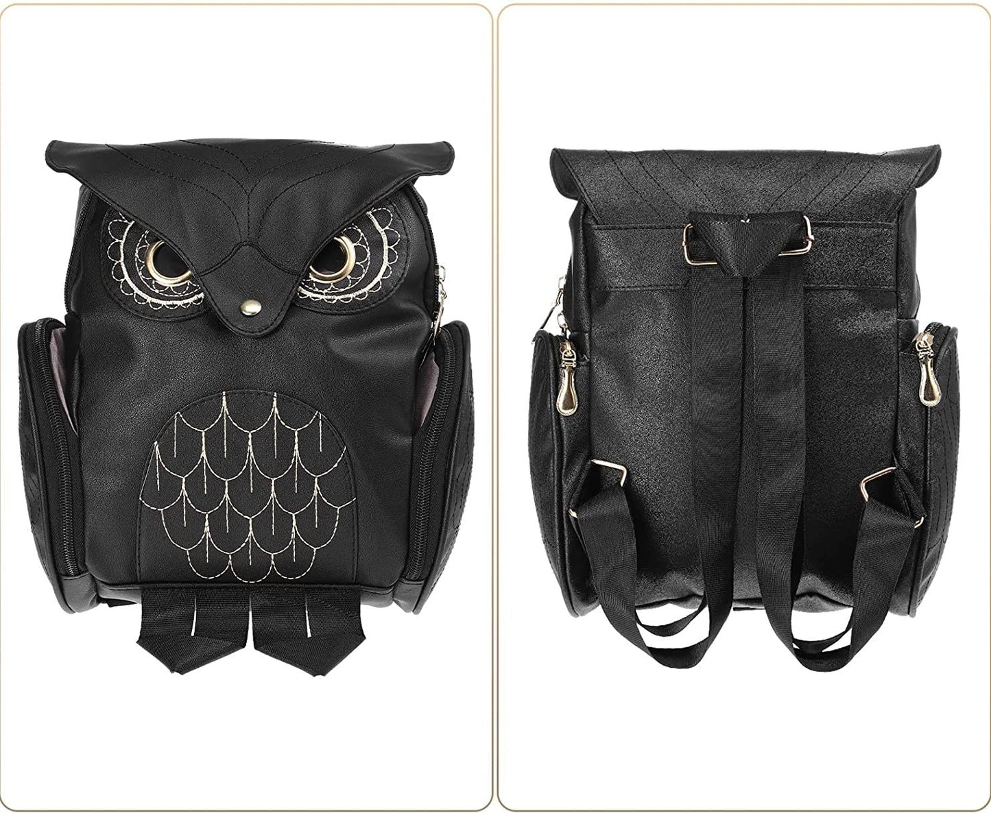 PU-Leder Rucksack mit Eulenprint für Damen – Mehrtaschen-Design