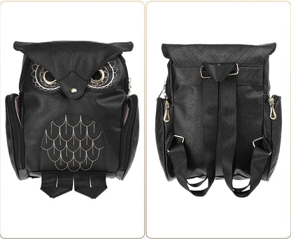 PU-Leder Rucksack mit Eulenprint für Damen – Mehrtaschen-Design