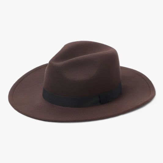 Unisex Fedora | Vintage | Einfarbig | Wollfilz | Elastisches Band-Braun-Luzern Mode