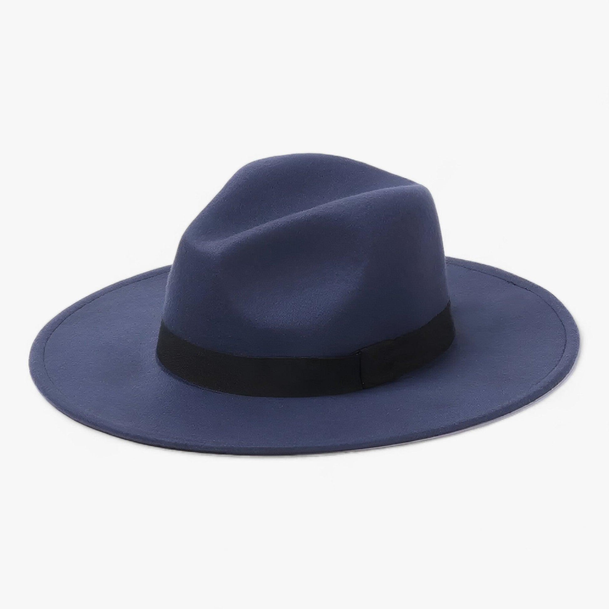 Unisex Fedora | Vintage | Einfarbig | Wollfilz | Elastisches Band-Marineblau-Luzern Mode