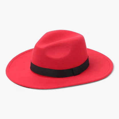 Unisex Fedora | Vintage | Einfarbig | Wollfilz | Elastisches Band-Rot-Luzern Mode