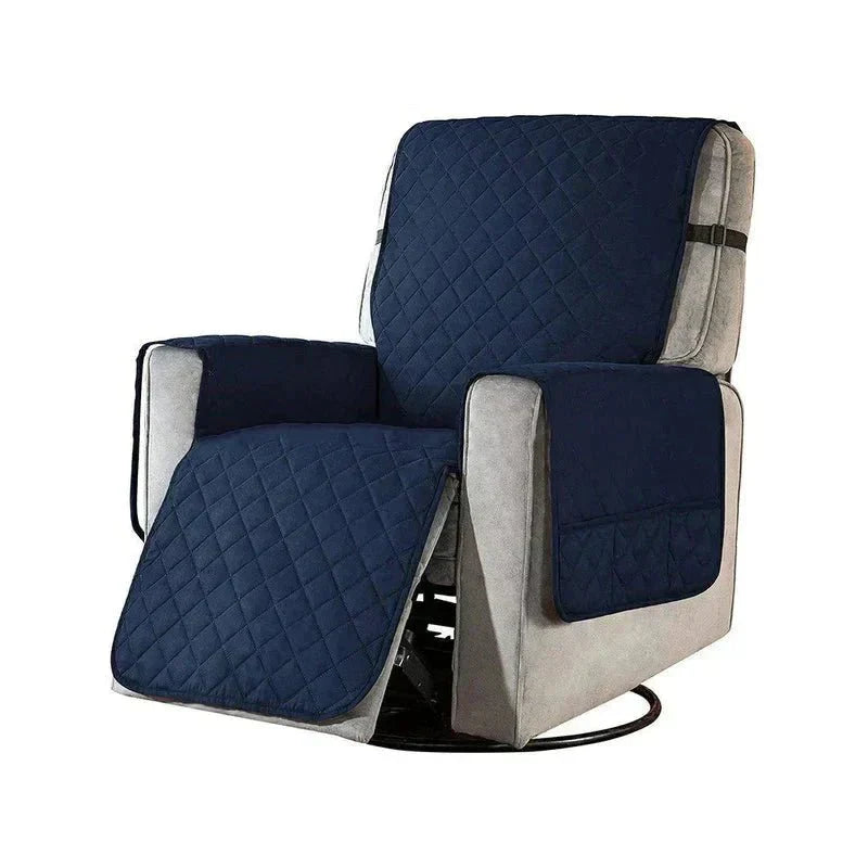 Graue Sesselhusse mit blauer Steppung, universell, weich, für Wohnzimmermöbel.
