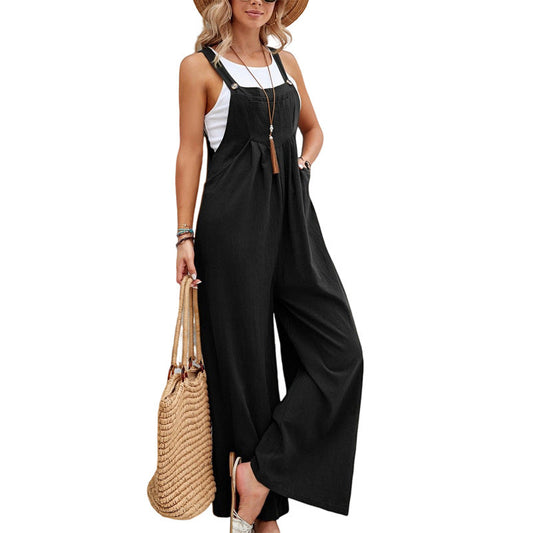 Damen Latzhose | Mit Taschen | Ärmellos | Locker | Retro | Einfarbig-Schwarz-S-Luzern Mode