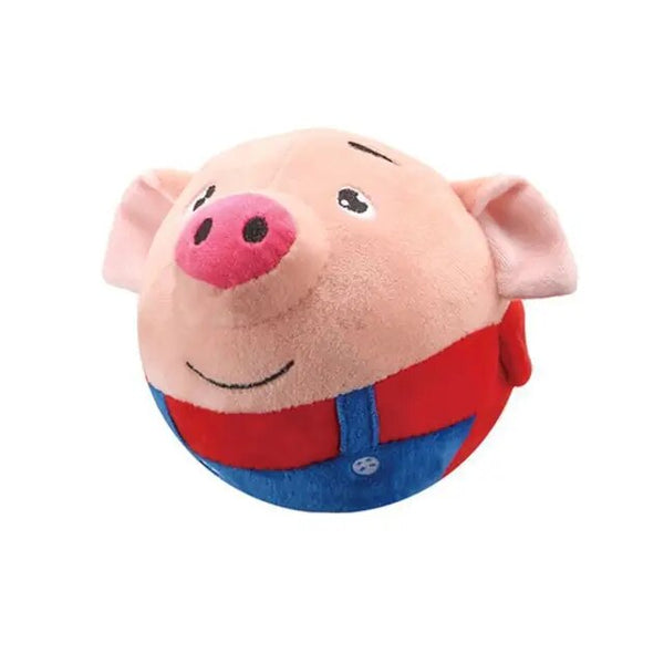 Rundes Plüschschwein in Rot und Blau, Kuscheltier, weiches Spielzeug für Kinder.