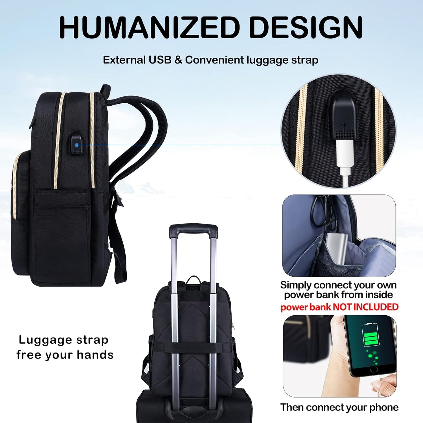 Leichter Wasserdichter Laptop-Rucksack mit USB-Anschluss – 15,6" kompatibel