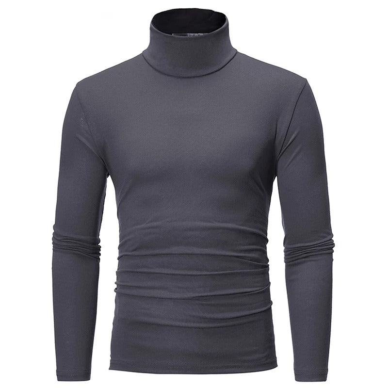 Dunkelgraues Langarmshirt mit Stehkragen in der Frontansicht, eng anliegend geschnitten 3