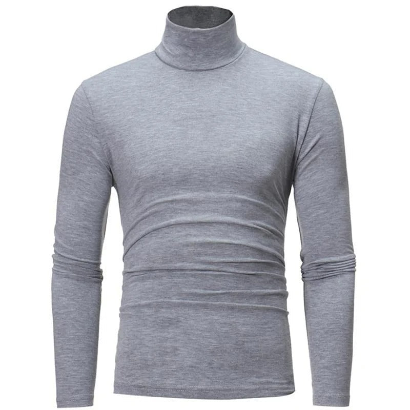 Hellgraues, melierte Langarmshirt mit Stehkragen in der Frontansicht 4