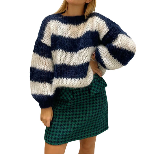 Damen Oversize Strickpullover mit Streifenmuster – Yvonne