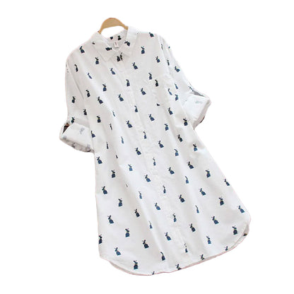 Hasenprint Shirtkleid Damen | Süß & bequem | Freizeit | Sommer | Knopfleiste-S-Luzern Mode