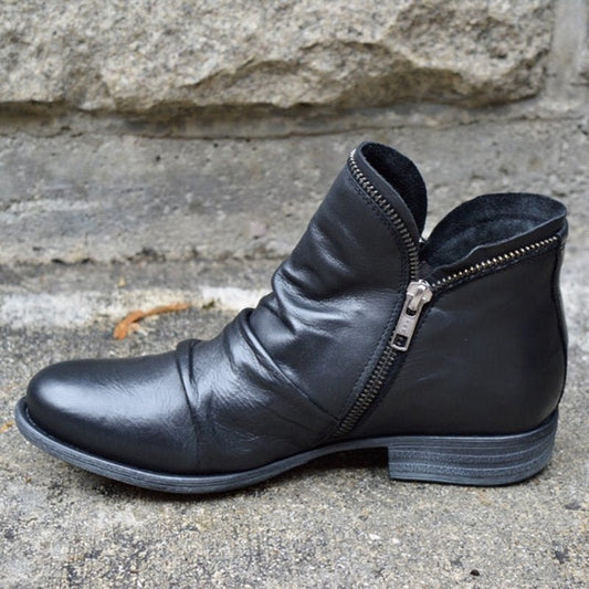 Schwarzer Lederstiefel mit Reißverschluss, Damenmode, bequeme Schuhe, Altare Milano.