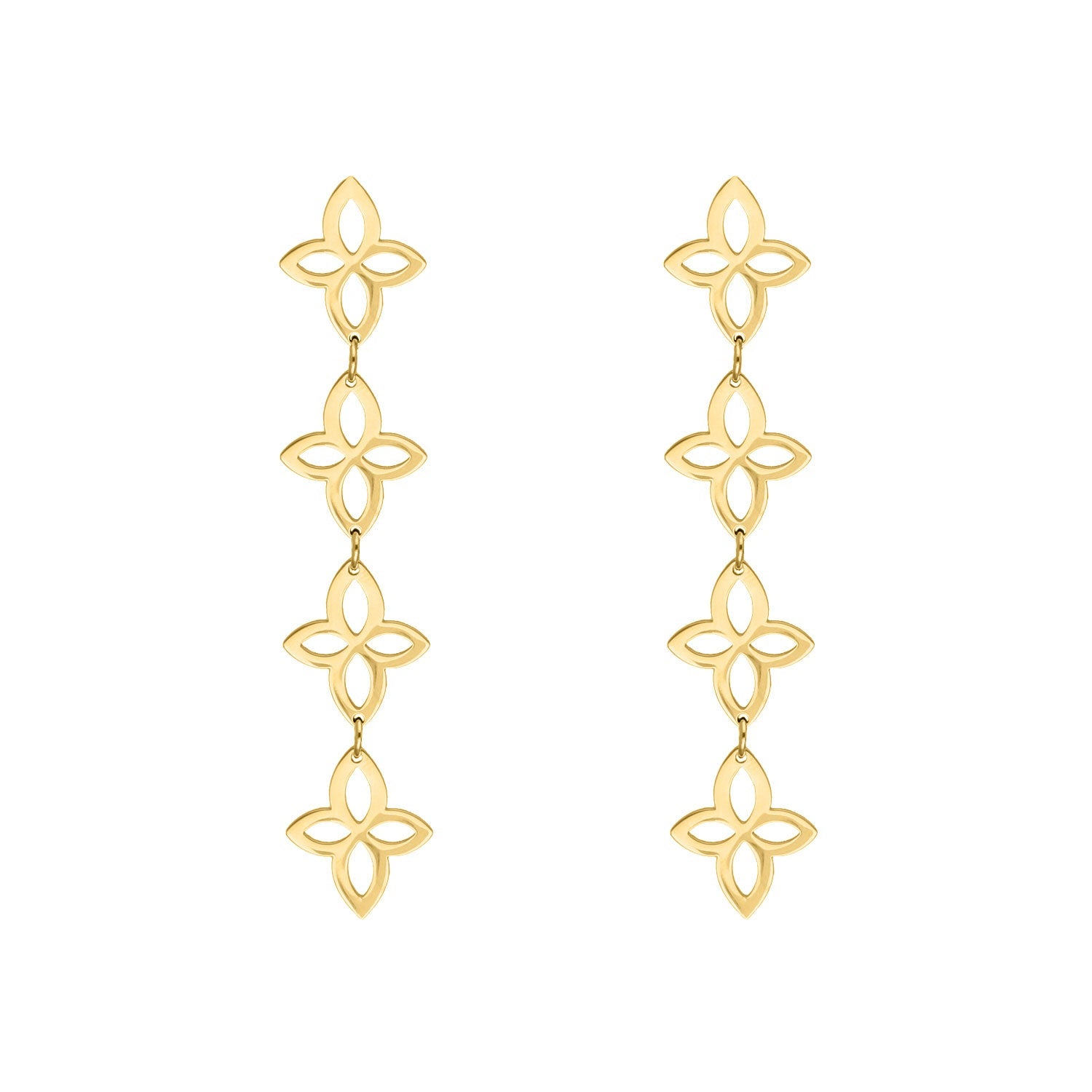 Goldene Vintage-Blumenohrringe, hängend, elegantes Design, Modeschmuck, Damenaccessoire.