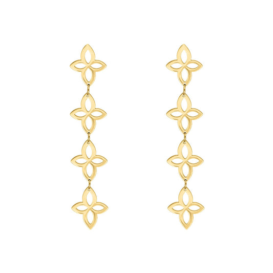 Goldene Vintage-Blumenohrringe, hängend, elegantes Design, Modeschmuck, Damenaccessoire.