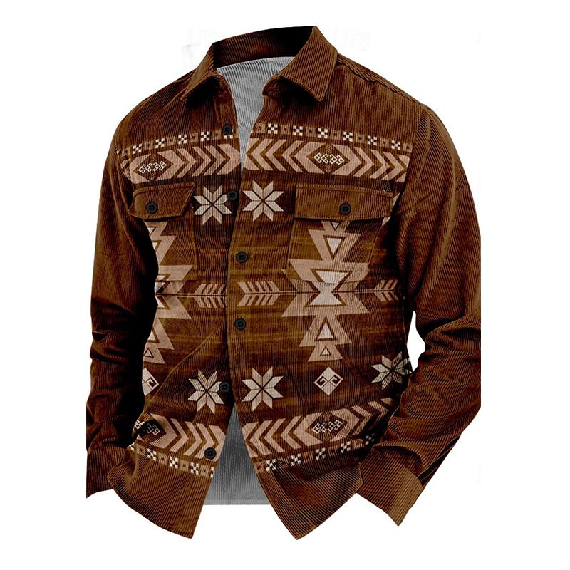 Herren Sommerjacke | Mit Knöpfen | Vintage | Stehkragen | Boho Print -Braun-S-Luzern Mode
