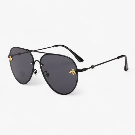Piloten-Sonnenbrille | Bienen-Detail | Vintage | Unisex | UV-Schutz-Schwarz-Luzern Mode