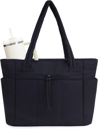Gepolsterte Puffer Tote mit Becherhalter und Laptopfach für Reisen und Arbeit