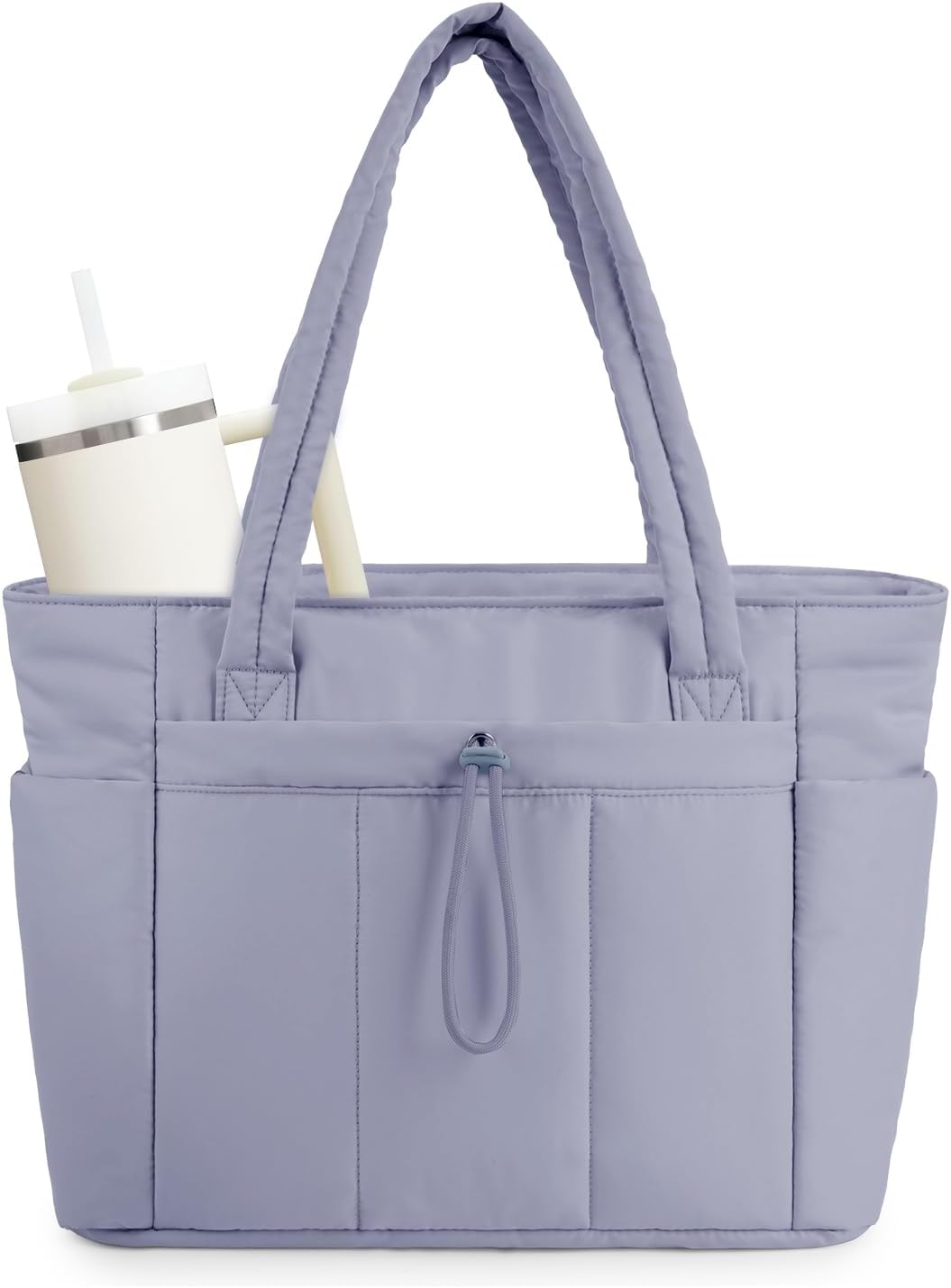 Gepolsterte Puffer Tote mit Becherhalter und Laptopfach für Reisen und Arbeit