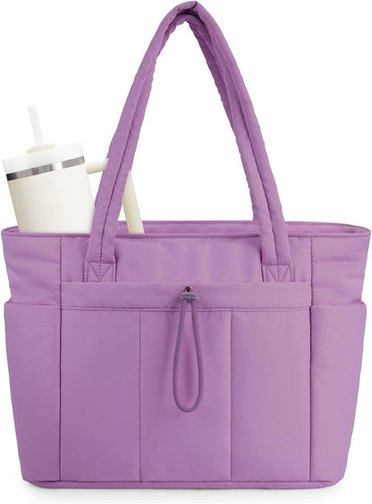 Gepolsterte Puffer Tote mit Becherhalter und Laptopfach für Reisen und Arbeit