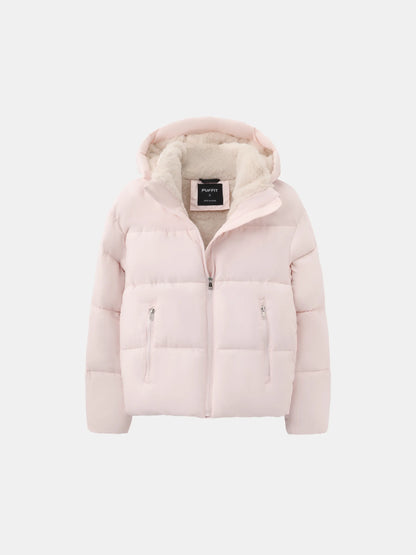 Freisteller der rosa Jacke mit Kapuze, Fleecefutter und zwei Reißverschlusstaschen 9