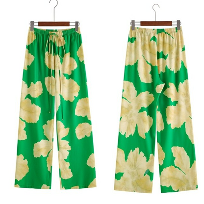 Weite Sommerhose Damen | Chiffon luftig leicht | Stylisch bequem | Sommerlook-Grün-S-Luzern Mode