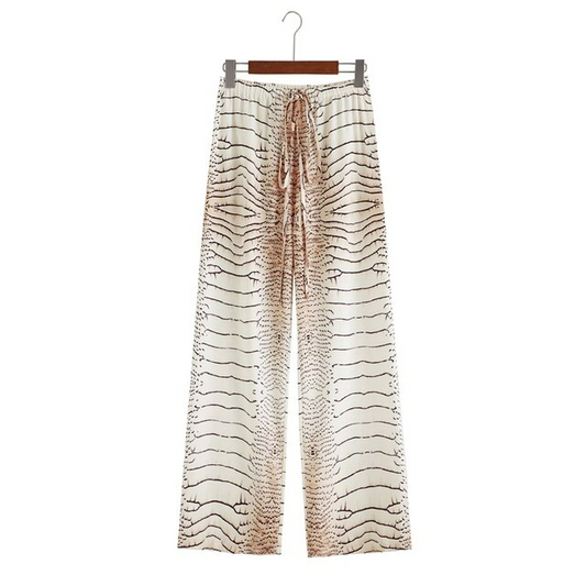 Weite Sommerhose Damen | Chiffon luftig leicht | Stylisch bequem | Sommerlook-Khaki-S-Luzern Mode