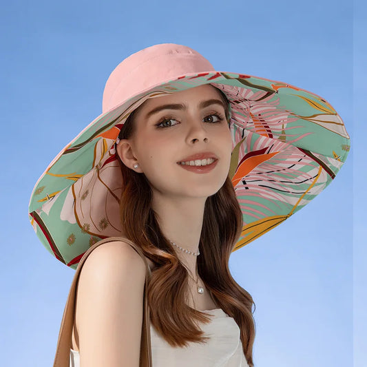 Sommer Sonnenhut Damen | Wendbar | Baumwolle | UV Schutz | Breite Krempe | 56–60 cm-Rosa (doppelseitig)-Luzern Mode
