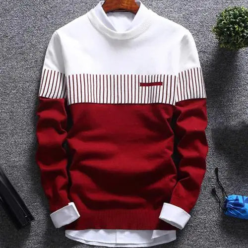 Herren Strickpullover mit Streifen und Colourblock-Design – Matteo