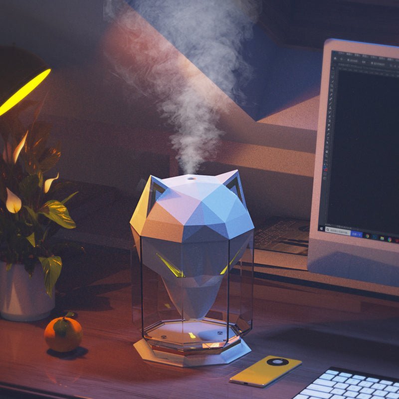 Wolf Luftbefeuchter, geometrisches Design, LED-Beleuchtung, Schreibtisch, moderne Dekoration