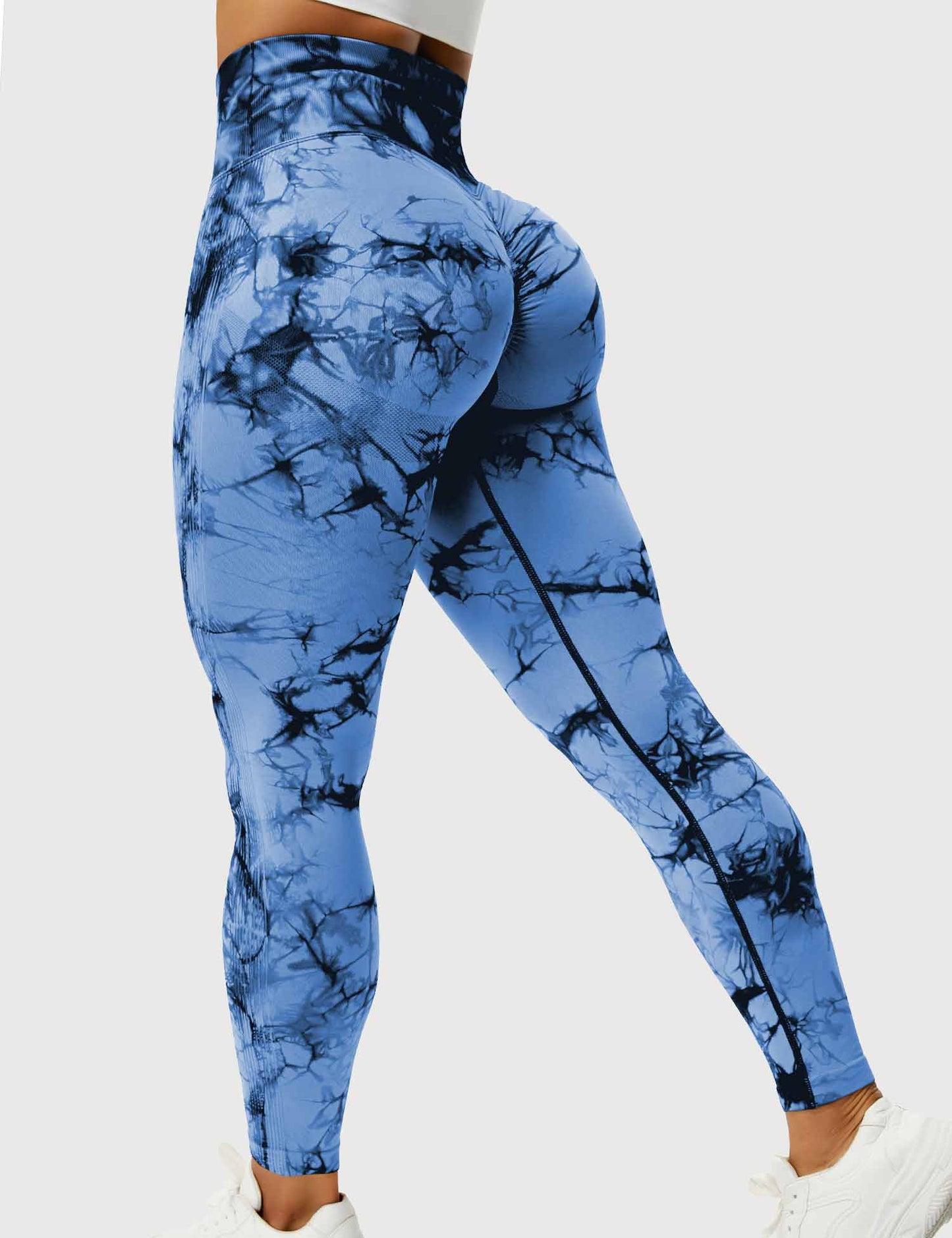 Damen Leggings Blau-Schwarz, hoher Bund, Sportbekleidung, elastisch, bequem, Fitnessmode