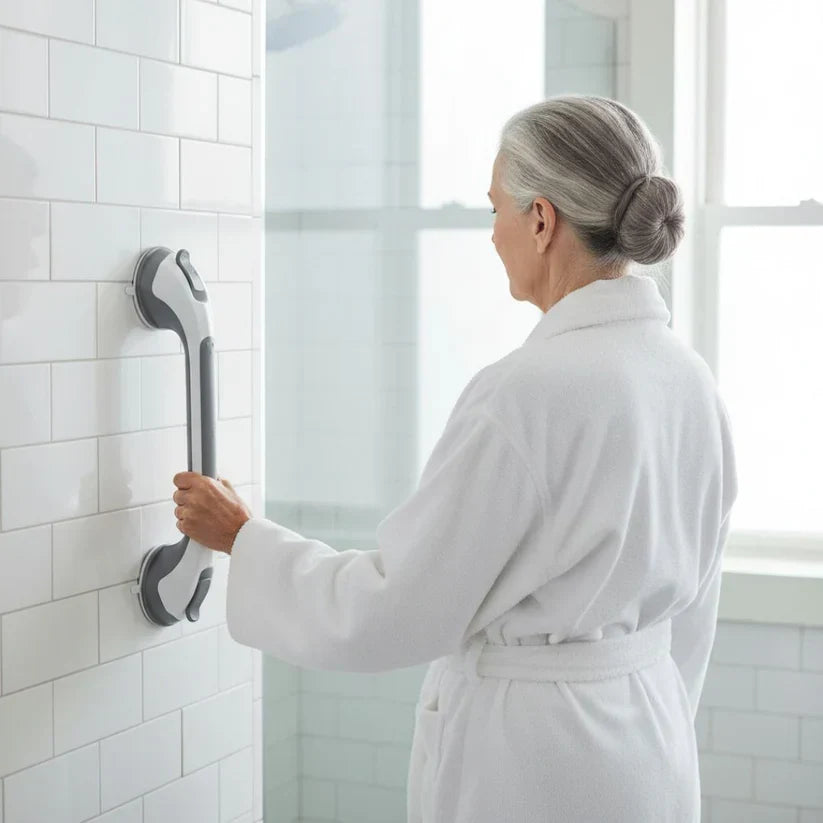 Suction Shower Grab Bar, No-Drill Bathroom Safety Handle, 15.7 in 3
