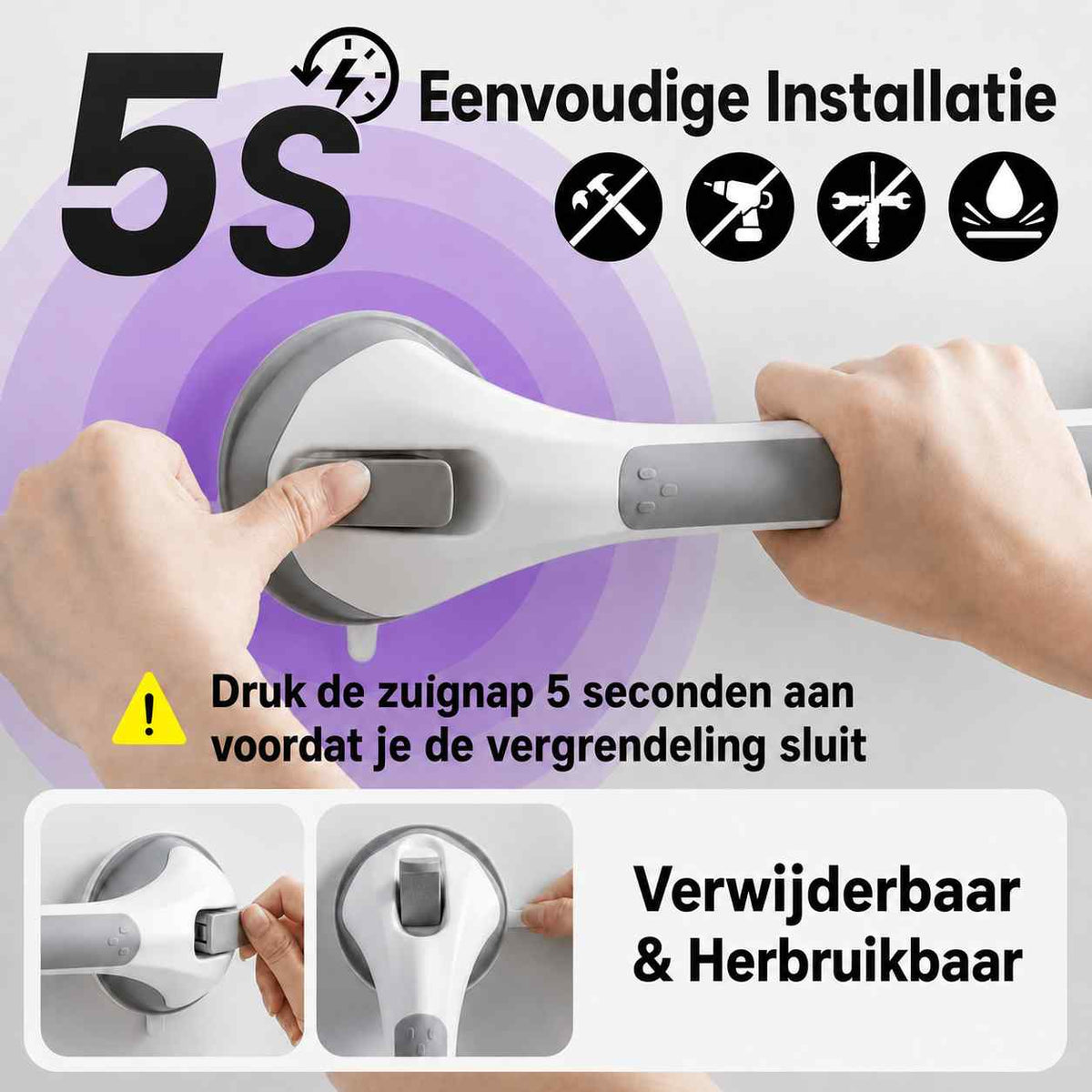 Suction Shower Grab Bar, No-Drill Bathroom Safety Handle, 15.7 in 4