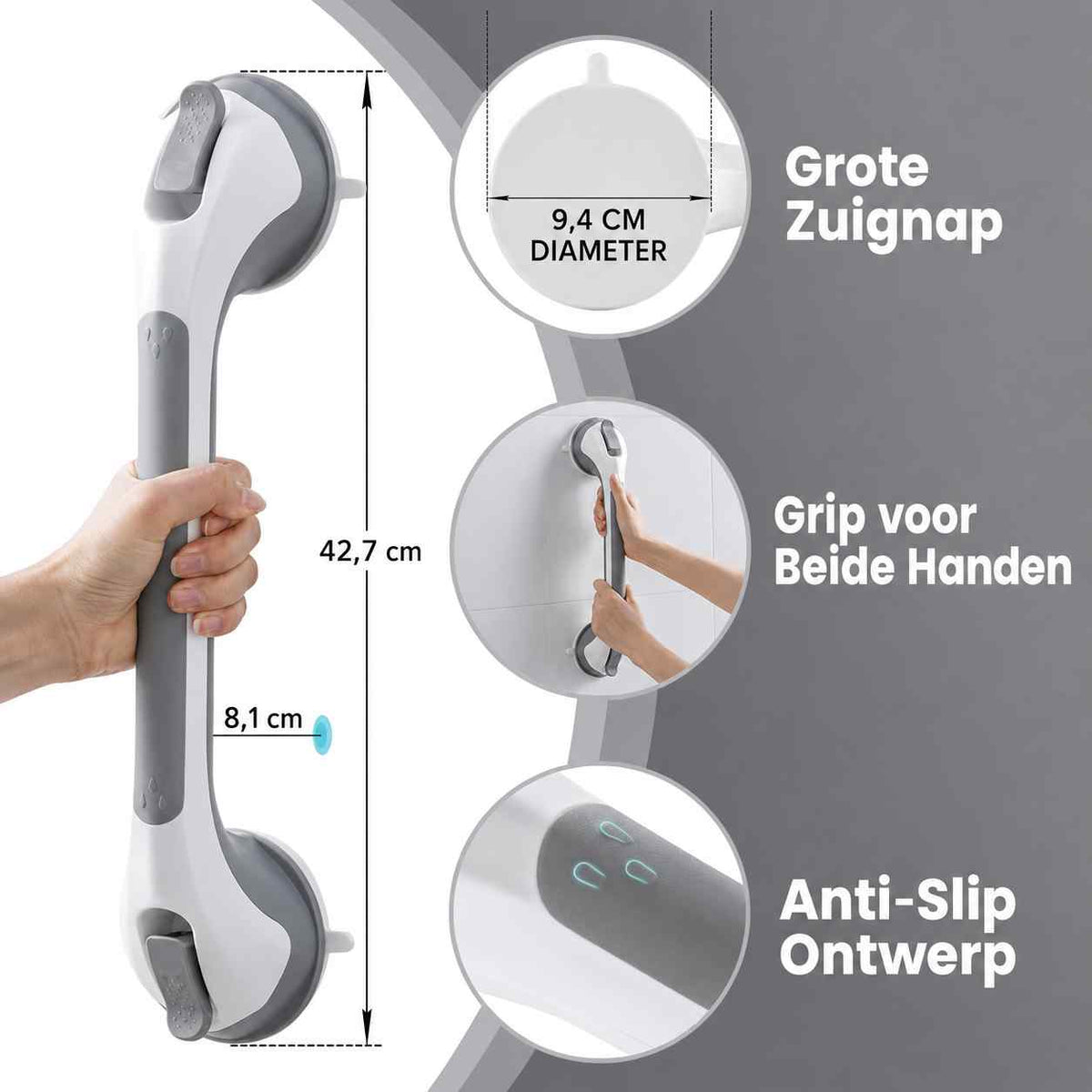 Suction Shower Grab Bar, No-Drill Bathroom Safety Handle, 15.7 in 10