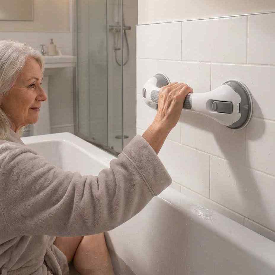 Suction Shower Grab Bar, No-Drill Bathroom Safety Handle, 15.7 in 8