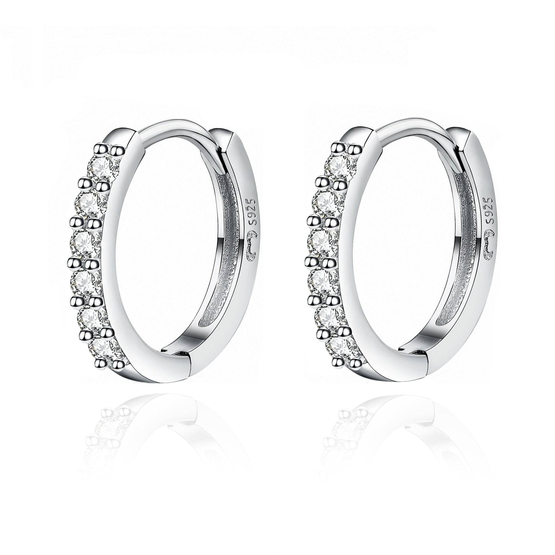 Silberne Zirkon-Ohrringe, kreisförmig, 925 Sterling Silber, eleganter Schmuck für Damen.